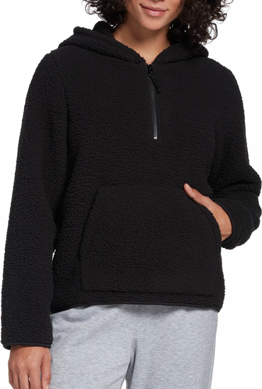 Sweatshirts * | Dsg Women'S Sherpa 1/4 Zip Pullover Hoodie For Women Pure Black