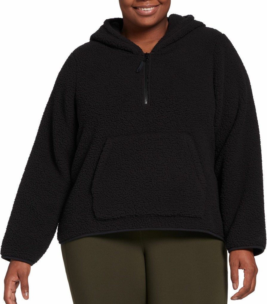 Sweatshirts * | Dsg Women'S Sherpa 1/4 Zip Pullover Hoodie For Women Pure Black