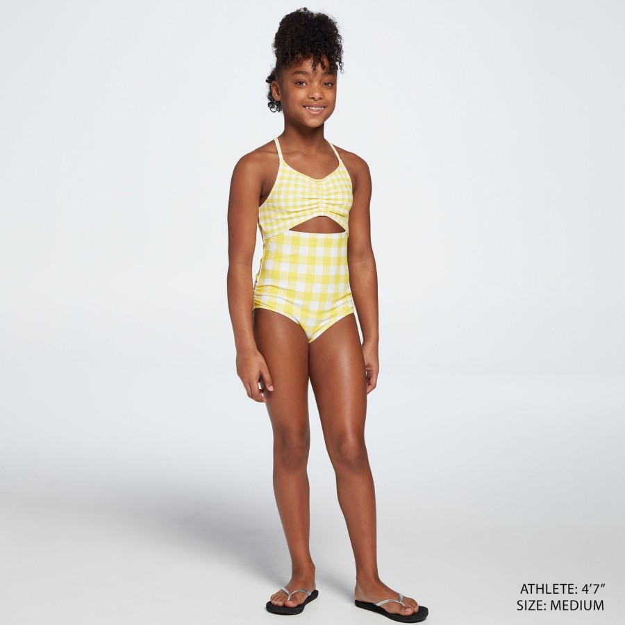 Swimsuits * | Dsg Girls' Fashion Tie Front One Piece Swimsuit For Girls' Picnic Gingham