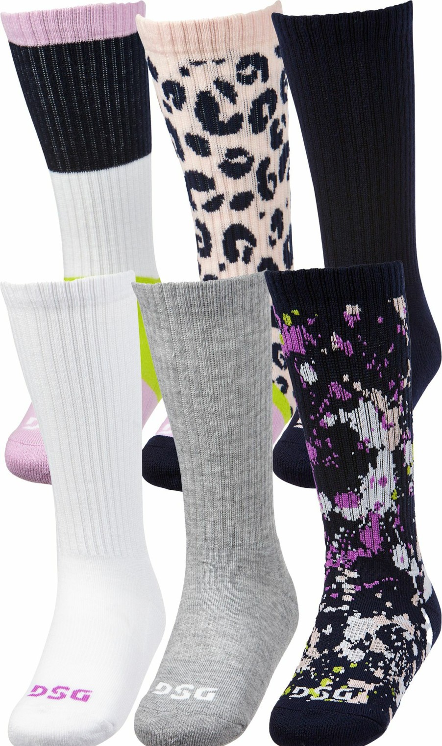 Socks * | Dsg Girls' Fashion Crew Socks Multicolor 6-Pack For Boys' Multi Print