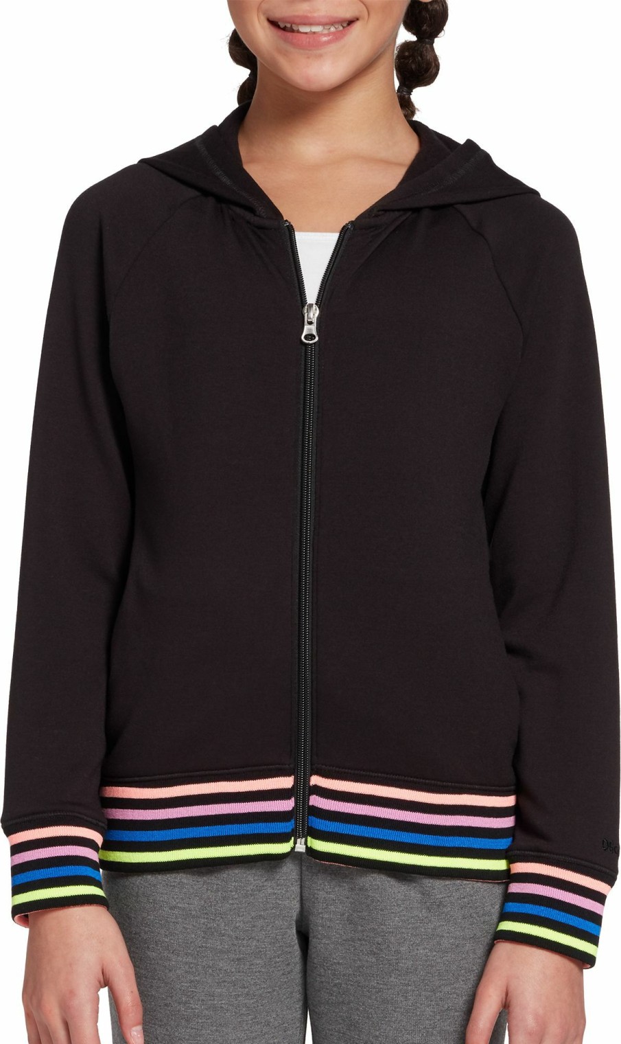 Sweatshirts * | Dsg Girls' Everyday Cotton Fleece Full-Zip Hoodie For Girls' Pure Black