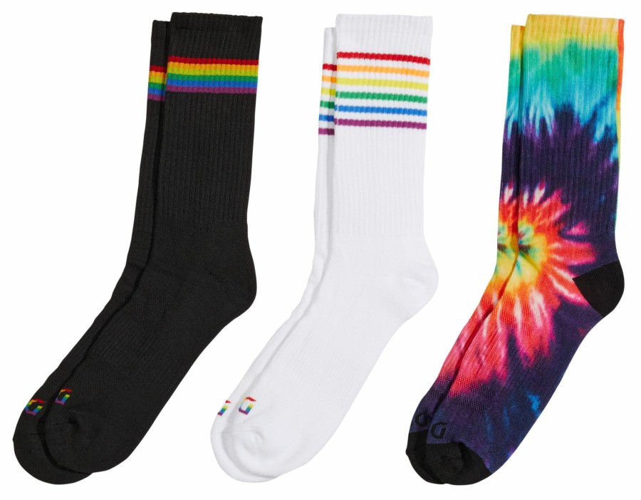 Socks * | Dsg Adult Pride Tie Dye Stripe Crew Socks 3 Pack For Women Rainbow Multi