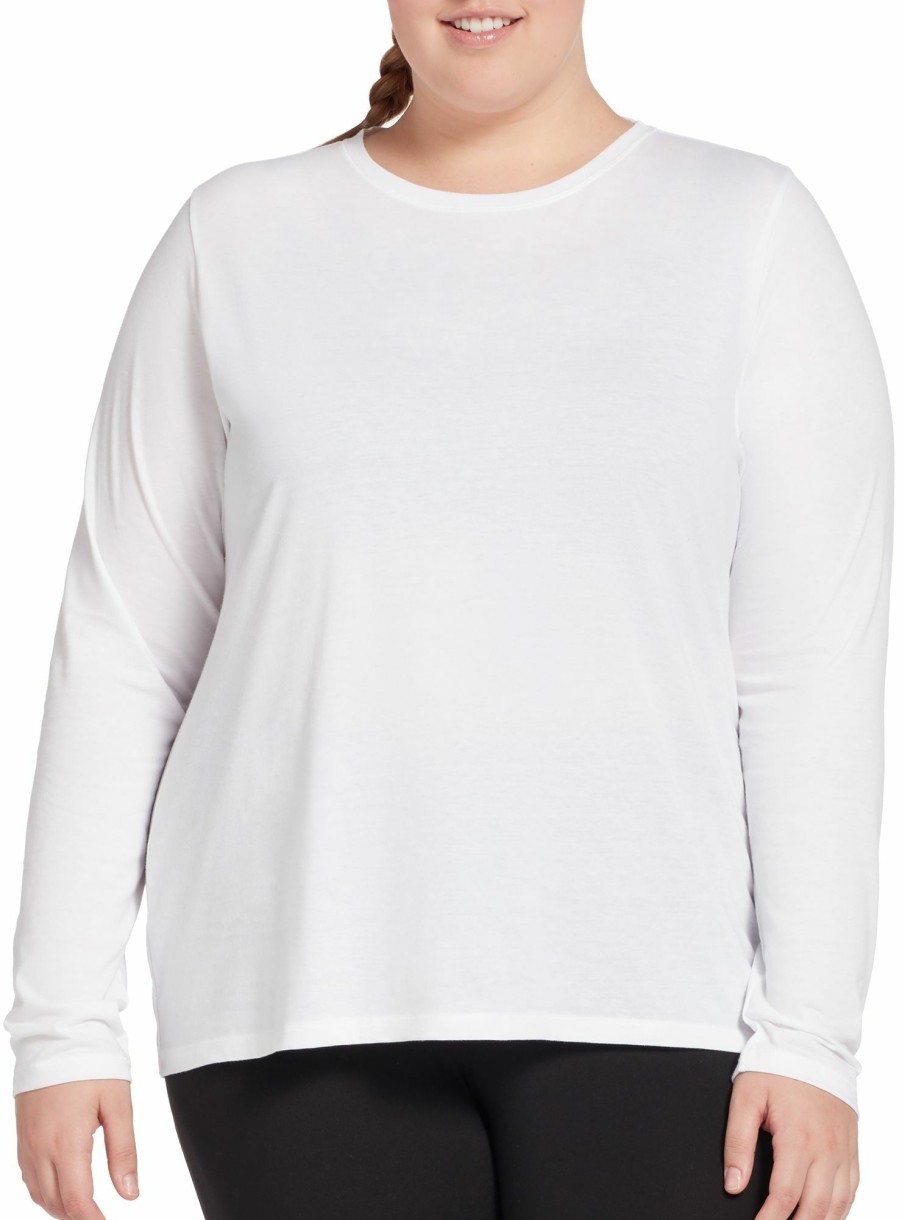 Shirts * | Dsg Women'S Plus Size Core Cotton Jersey Long Sleeve Shirt For Women Pure White