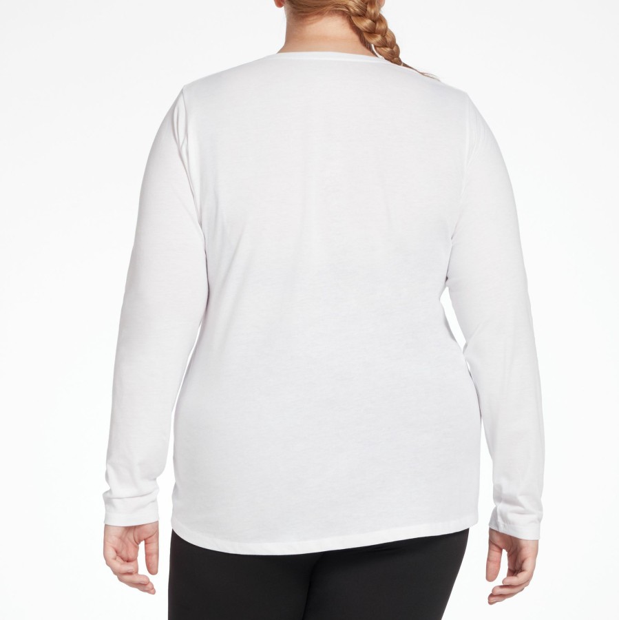 Shirts * | Dsg Women'S Plus Size Core Cotton Jersey Long Sleeve Shirt For Women Pure White