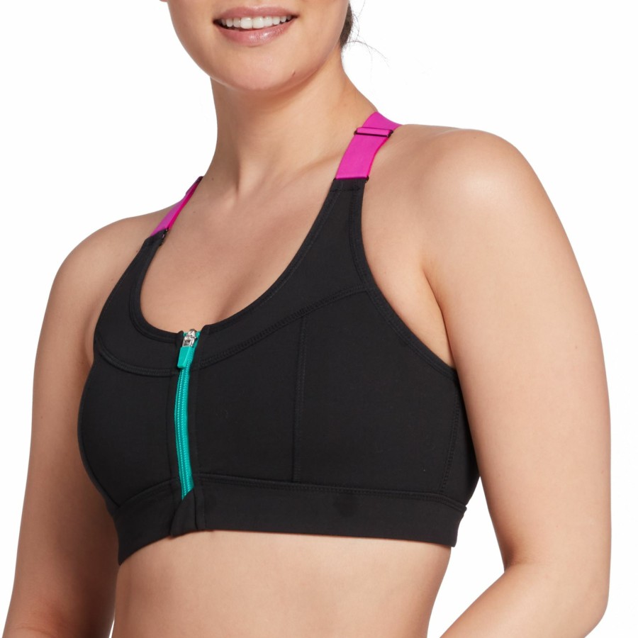 Sports Bras * | Dsg Women'S Front Zip Strap Back Sports Bra For Women Pure Black Multi