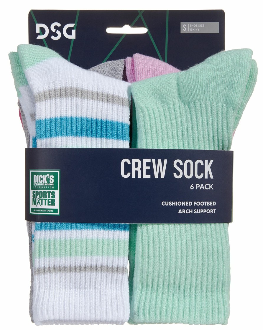 Socks * | Dsg Girls' Multipack Crew Socks 6 Pack For Girls' Multi Prints